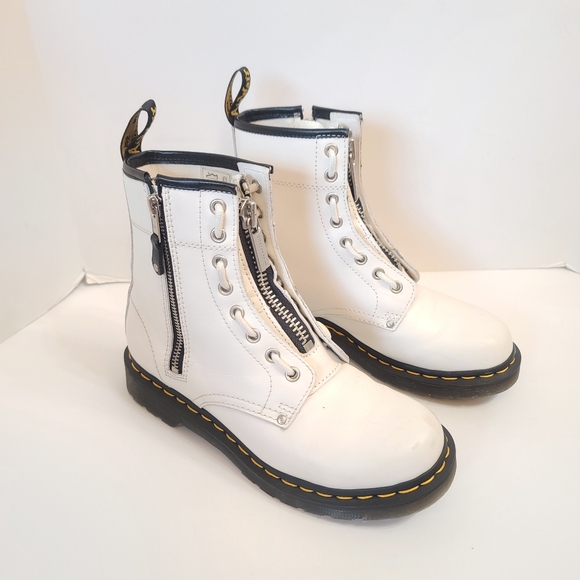 Dr. Martens | 1460 Women's Double Zip Leather Lace Up Boots White Sendal Size 7 - Picture 2 of 13